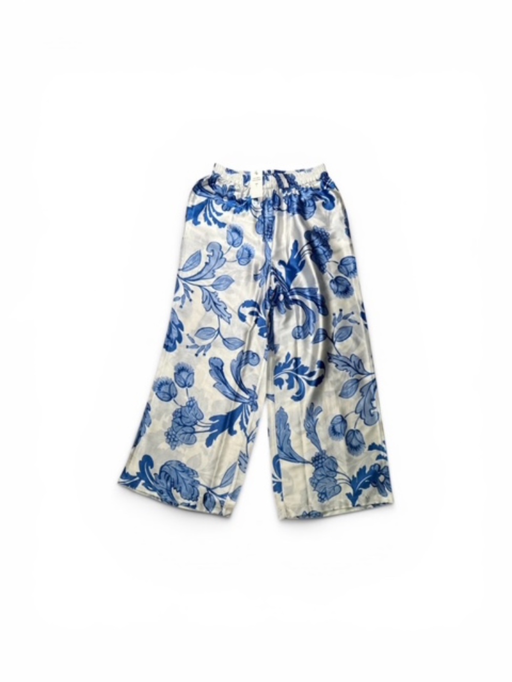 NWT Blue White Floral Wide Leg Pull On Pants - Size L - Picture 3 of 7